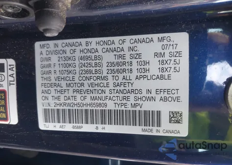 2017 Honda Cr-V Ex из США, поврежденный, VIN 2HKRW2H50HH659809